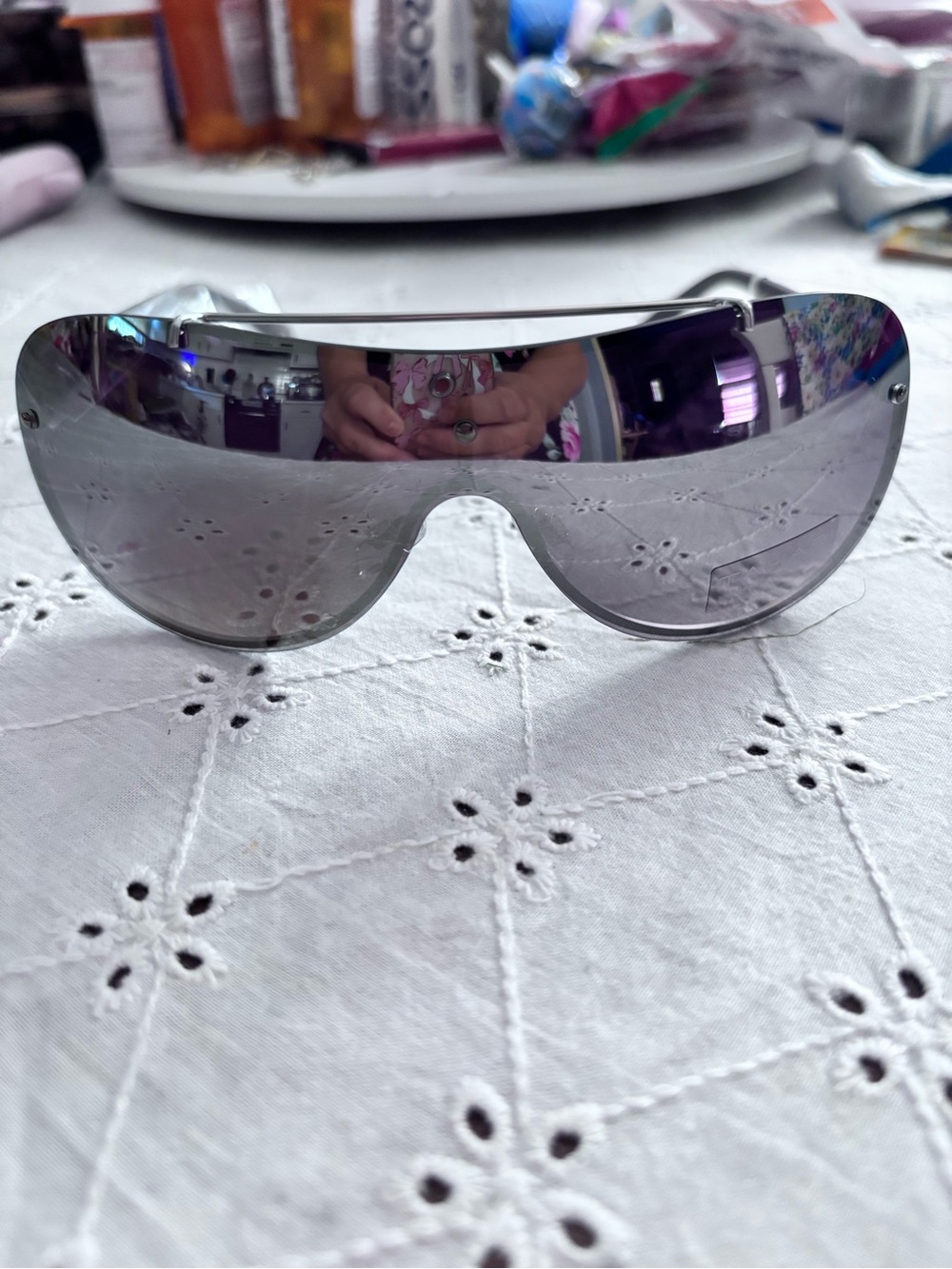 Tahari Silver Mirrored Shield Visor